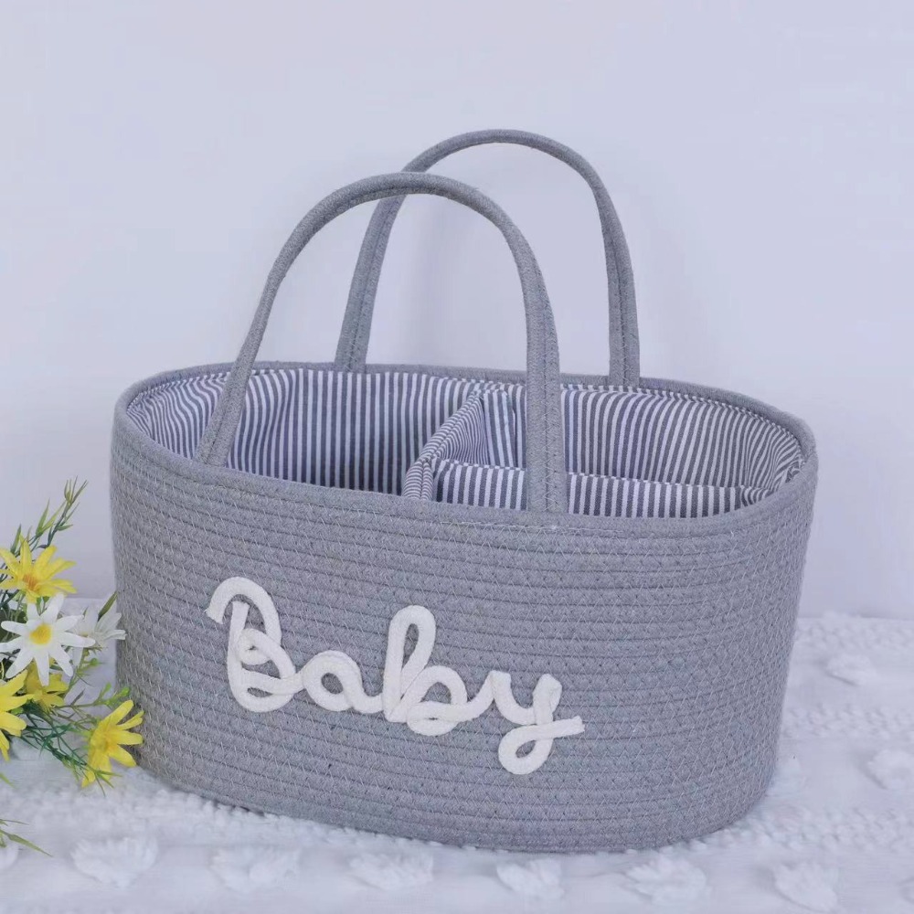 Basket Bag Wicker - กระเป๋าเก็บผ้าอ้อมขนาดใหญ่ ทนทาน พกพาสะดวก ตะกร้าเก็บของอเนกประสงค์ทำจากเชือกฝ้าย สำหรับเด็กแรกเกิด
