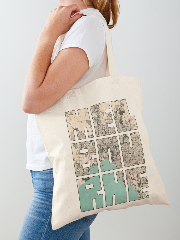 Women Bags In Australia - แผนที่เมืองเมลเบิร์นของออสเตรเลีย - กระเป๋าผ้าลายวินเทจ กระเป๋าช้อปปิ้งขนาดใหญ่สำหรับผู้หญิง กระเป๋าช้อปปิ้งแบบใช้ซ้ำได้
