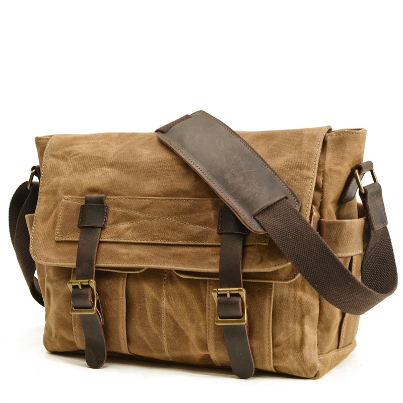 Women Bags Grey - เนซิตู คุณภาพสูง วินเทจ A4 สีเขียวสีเทาสีดำสีกากีผ้าใบเคลือบน้ำมันหนังแท้ผู้หญิงผู้ชายกระเป๋าสะพายไหล่ M43747
