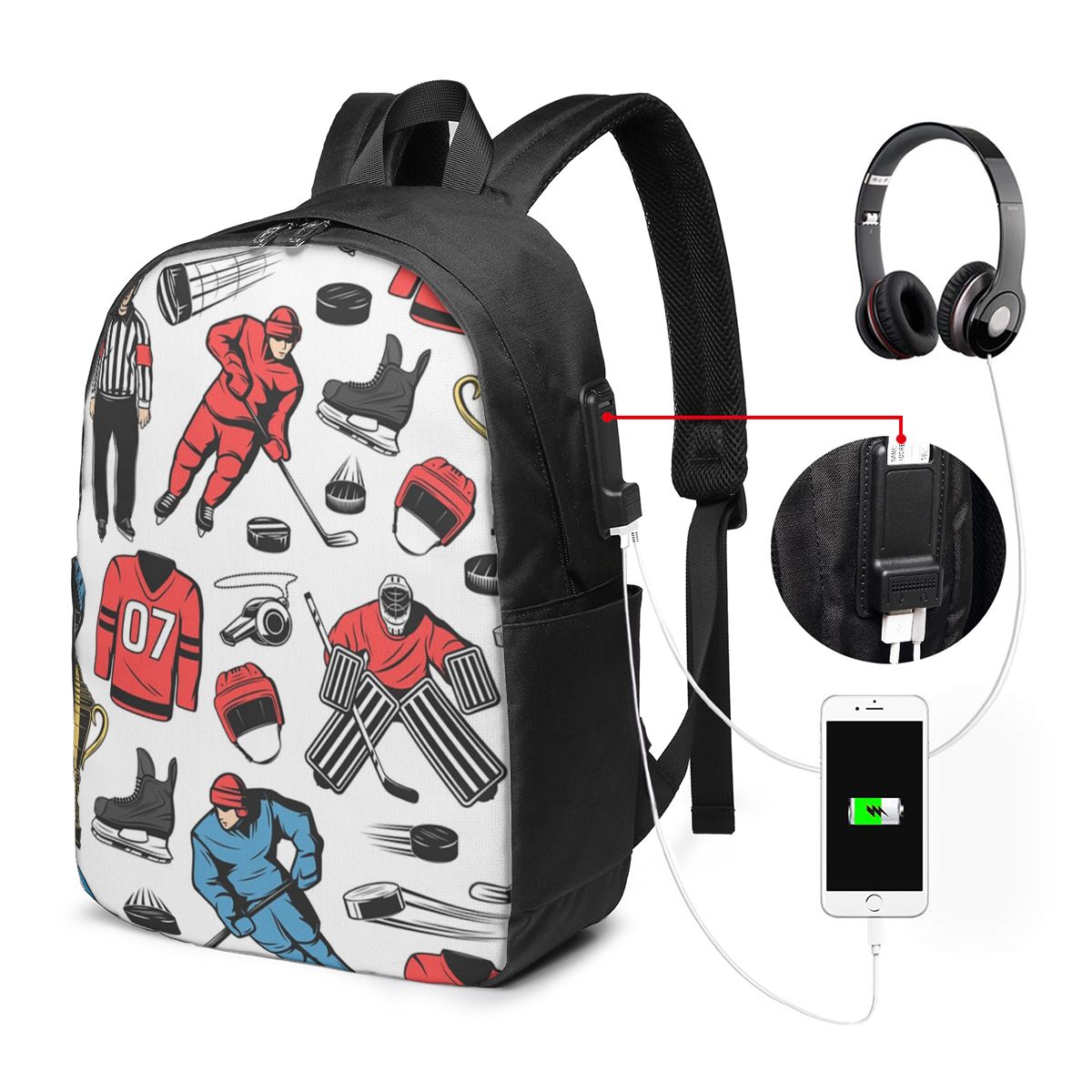 Women Bags Laptop - กระเป๋าเป้สะพายหลังลายฮอกกี้น้ำแข็ง กระเป๋าใส่โน้ตบุ๊ก กระเป๋าใส่คอมพิวเตอร์ กระเป๋านักเรียน กระเป๋าใส่แล็ปท็อป กระเป๋าสะพายไหล่สำหรับผู้ชายและผู้หญิง