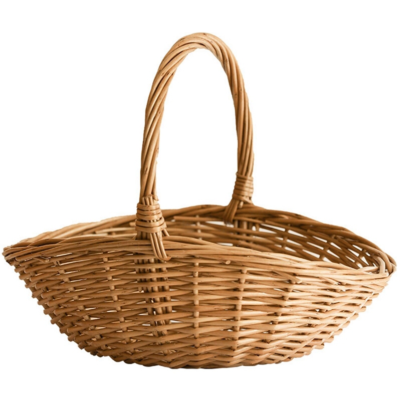 Basket Bag Wicker - ตะกร้าเก็บหวายมีหูหิ้ว, ตะกร้าขัดขวางของขวัญ, ตะกร้าปิกนิก, ตะกร้าครัวขนาดเล็ก