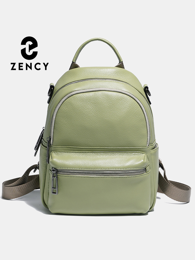 Women Bags Grey - Zency กระเป๋าเป้กระเป๋าสะพายหลังหนังแท้ผู้หญิงกระเป๋าสะพายไหล่สำหรับเด็กผู้หญิงกระเป๋าสะพายไหล่สีขาวความจุขนาดใหญ่กระเป๋าสไตล์นักเรียนสีดำสีเขียว