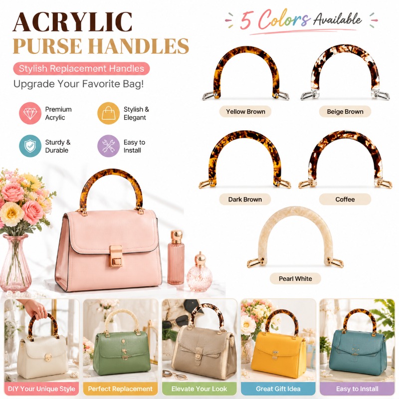 Tortoiseshell Bag Acrylic - 1/2/4 ชิ้น หูหิ้วกระเป๋าอะคริลิกลายกระดองเต่า หูหิ้วกระเป๋าหนังแบบถอดได้ รูปตัวยู ทำจากเรซิ่น