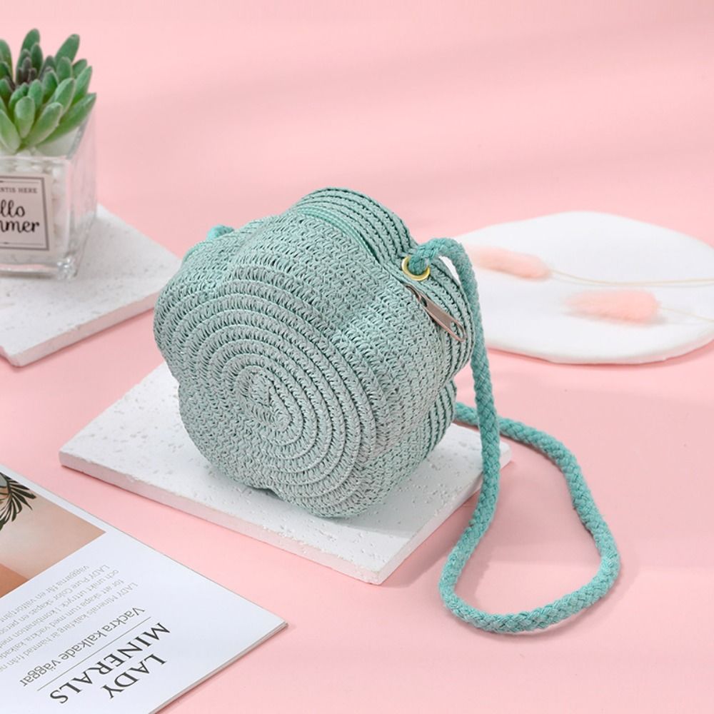 Woven Straw Bag - กระเป๋าสะพายไหล่สานคุณภาพสูง กระเป๋าสะพายข้างน่ารักสำหรับเดินทาง กระเป๋าใส่เหรียญลายดอกไม้สุดสร้างสรรค์สำหรับเด็ก