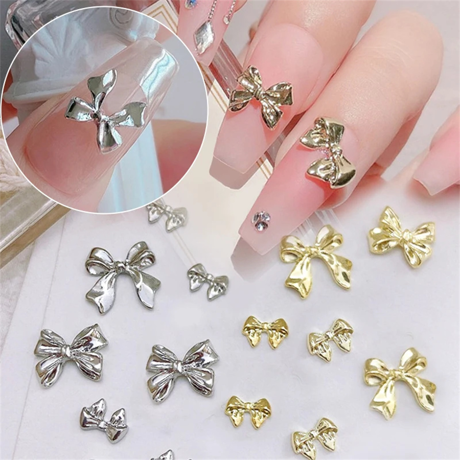 Women Bags Grey - 10 ชิ้น/ถุงโลหะ 3D Bowknot สีเทาทองเครื่องประดับตกแต่งเล็บ Studs