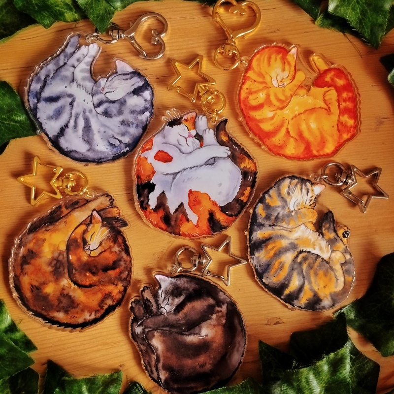 Tortoiseshell Bag Acrylic - พวงกุญแจอะคริลิกรูปแมว สีเทา แมวตาสีส้ม แมววัว แมวทอร์เบีย แมวลายกระ
