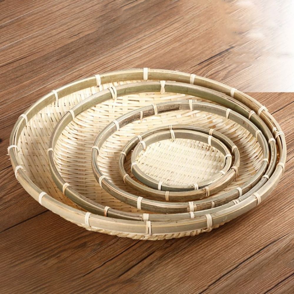 Basket Bag Wicker - ทําด้วยมือทอถาดไม้ไผ่ไม้ไผ่รอบไม้ไผ่ทอตะกร้าหวายตะกร้าขนมปังห้องนั่งเล่น