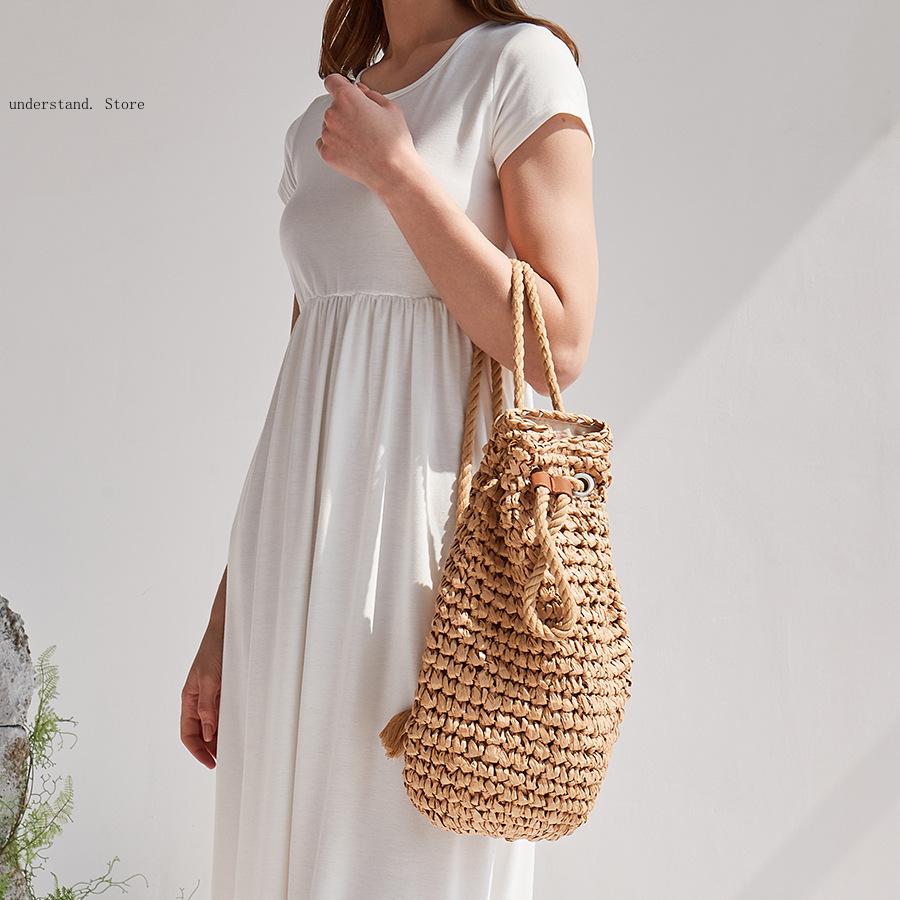 กระเป๋าสะพายไหล่ชายหาดแบบเชือก - Woven Straw Bag บทวิจารณ์และราคา