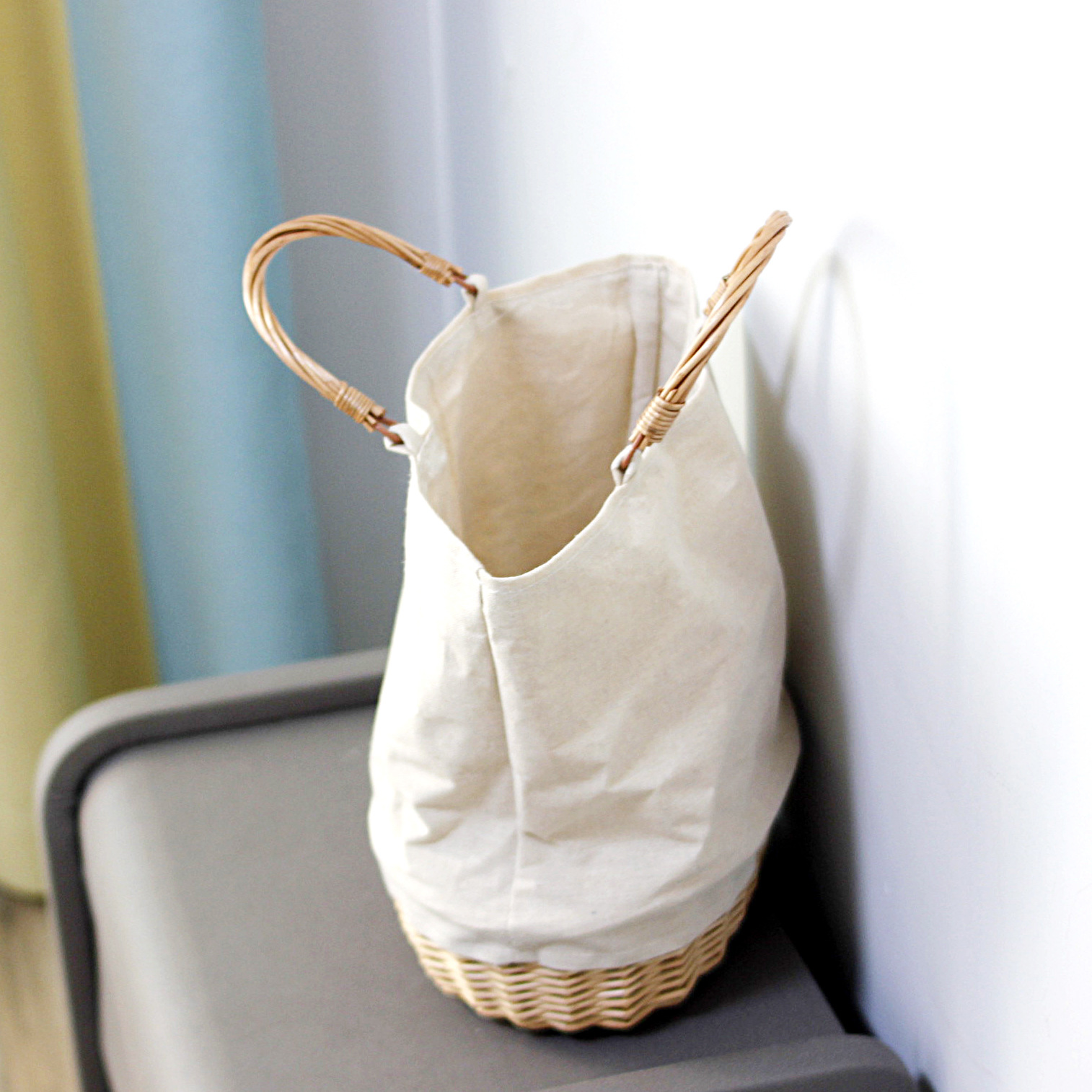 กระเป๋าหวายสานลายปะผ้าลินิน กร - Basket Bag Wicker บทวิจารณ์และราคา