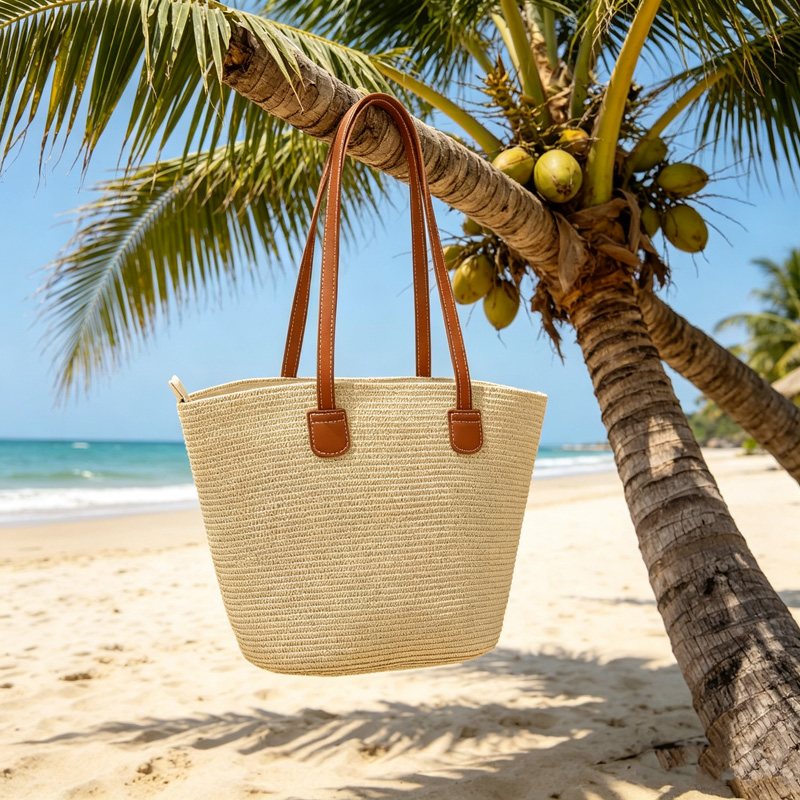 CLAREGQI กระเป๋าโท้ทสานสีพื้นส - Woven Straw Bag บทวิจารณ์และราคา