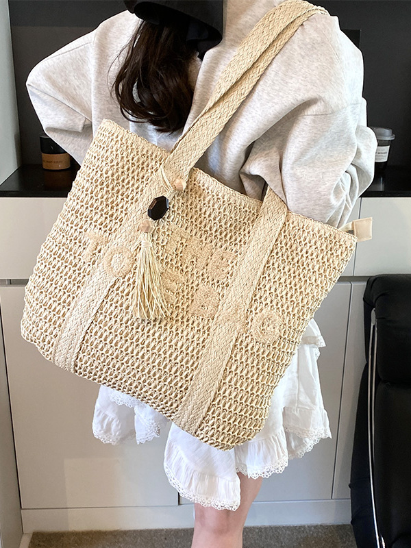 กระเป๋าถือสานทรงโท้ทขนาดใหญ่สำ - Woven Straw Bag บทวิจารณ์และราคา