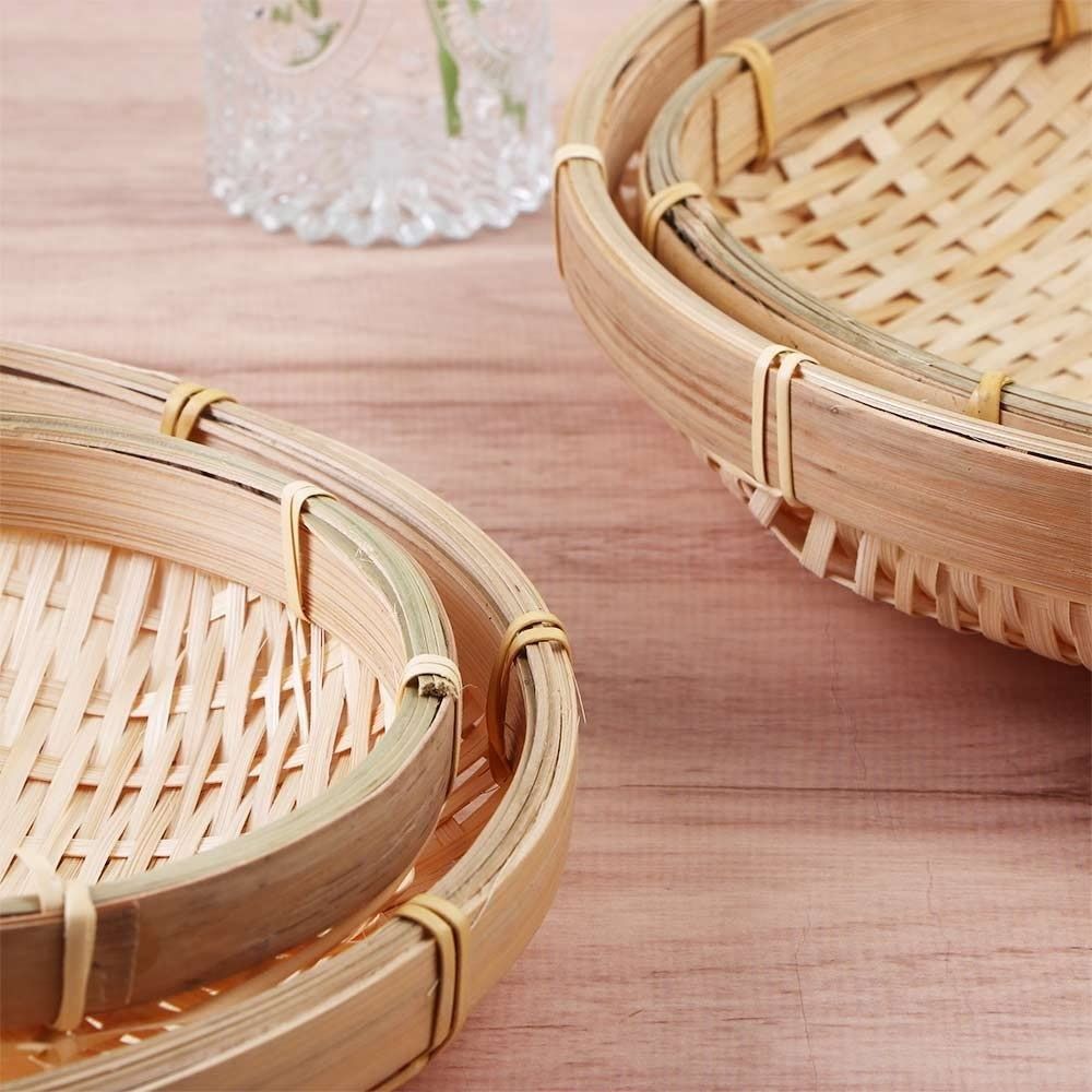 ทําด้วยมือทอถาดไม้ไผ่ไม้ไผ่รอบ - Basket Bag Wicker บทวิจารณ์และราคา