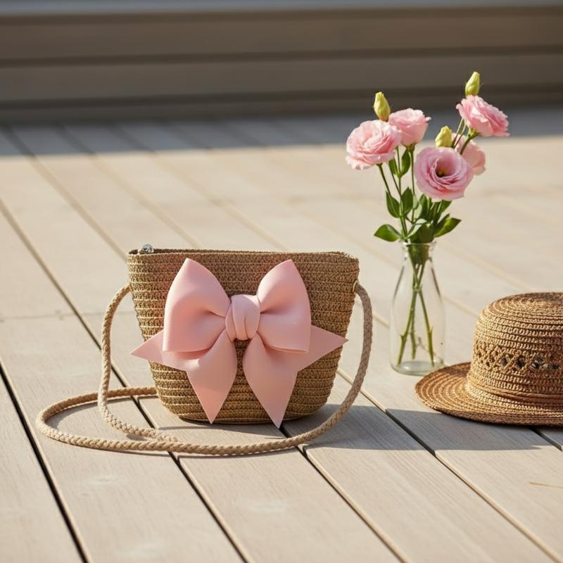 กระเป๋าสะพายไหล่สานสำหรับเด็กผ - Woven Straw Bag บทวิจารณ์และราคา