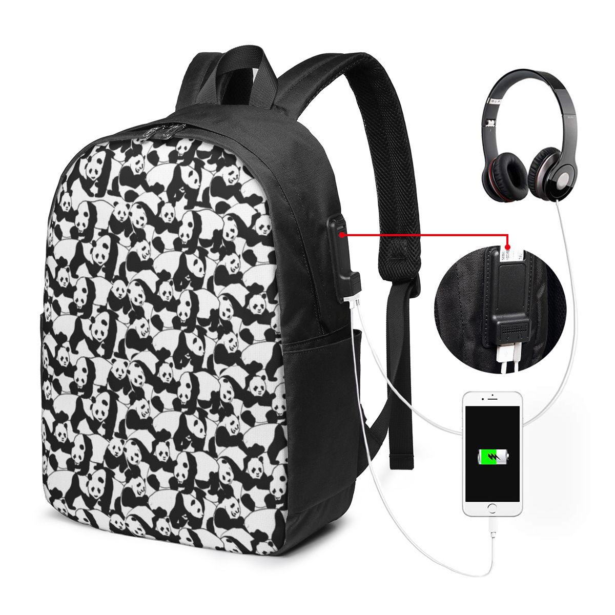 แพนด้าแพทเทิร์นกระเป๋าเป้สะพาย - Women Bags Laptop บทวิจารณ์และราคา